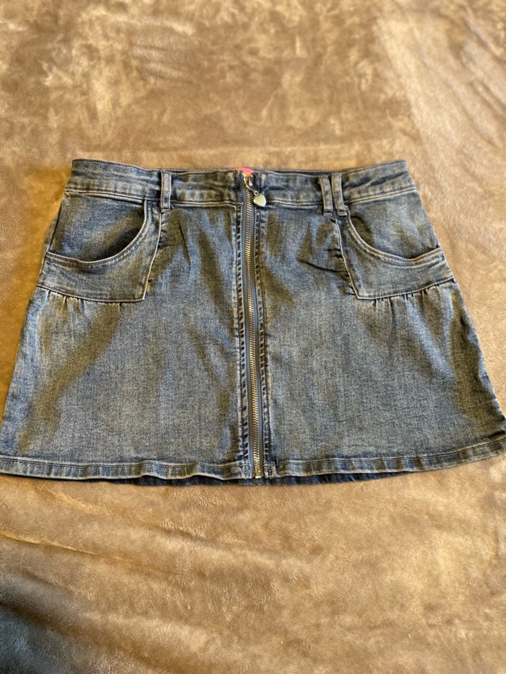 Sugar Thrillz Denim Zip-Front Mini Skirt in Blue-Gray